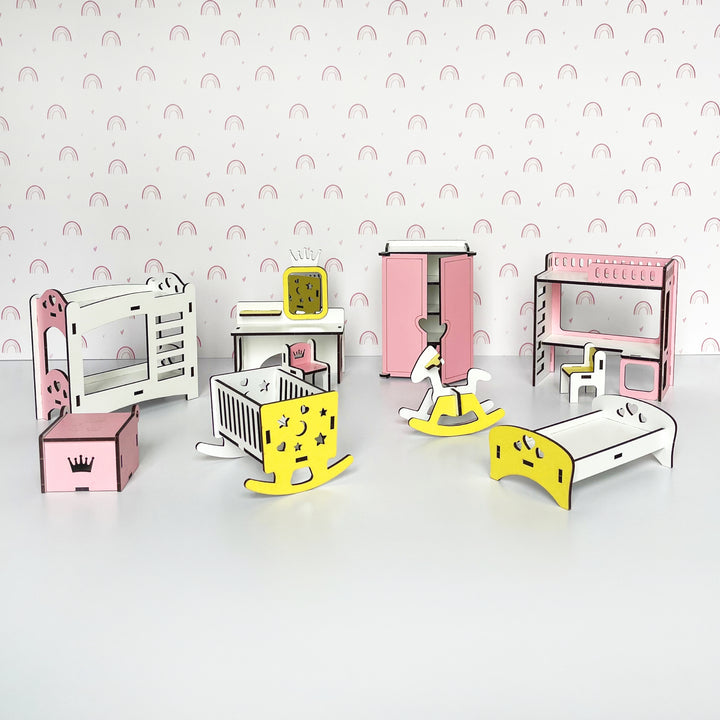 Kinderzimmermöbel-Set aus Holz im Maßstab 1:12 NestWood Pink