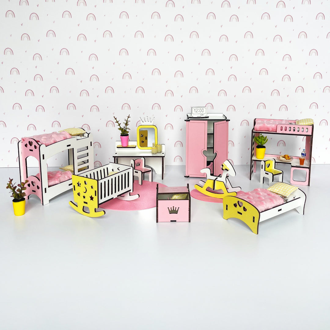 Kinderzimmermöbel-Set aus Holz im Maßstab 1:12 NestWood Pink