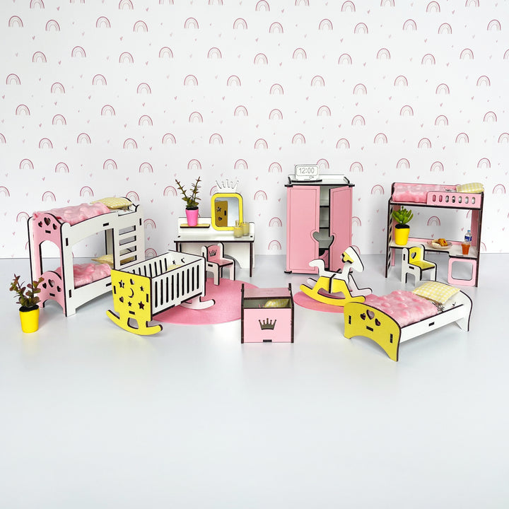 Kinderzimmermöbel-Set aus Holz im Maßstab 1:12 NestWood Pink