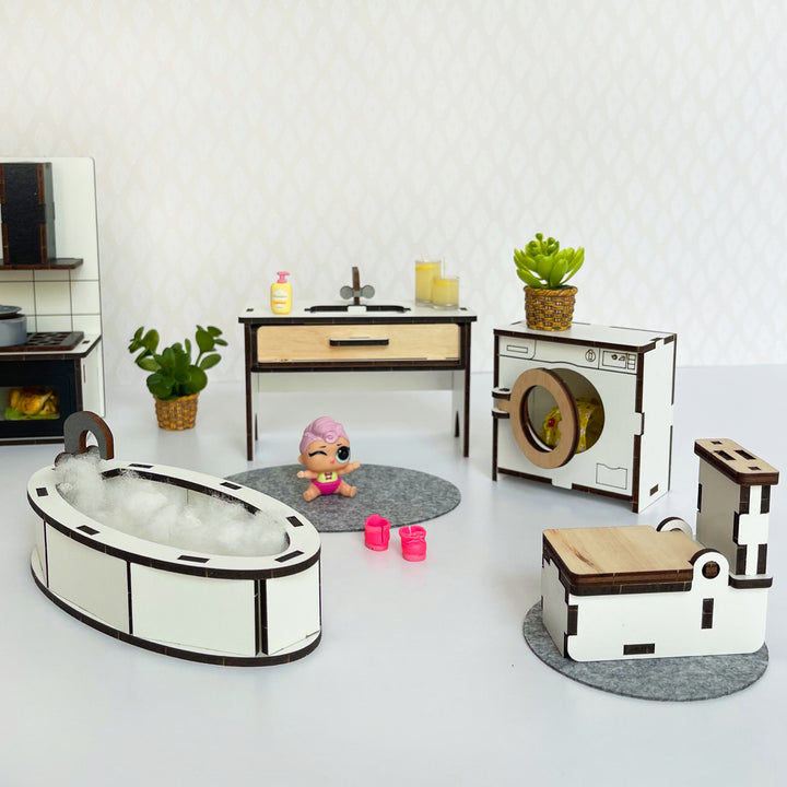 Küchen- und Badezimmermöbelset aus Holz im Maßstab 1:12 NestWood Eco