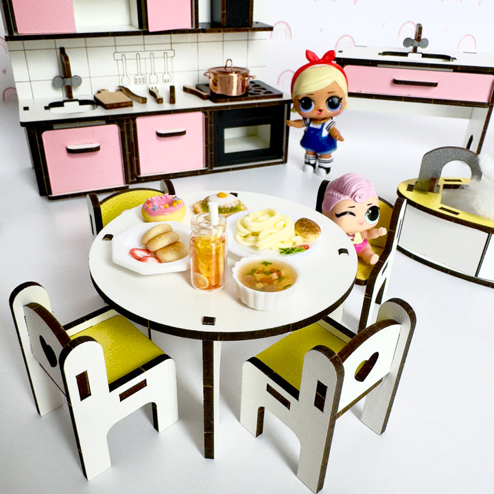 Küchen- und Badezimmermöbelset aus Holz im Maßstab 1:12 NestWood Pink