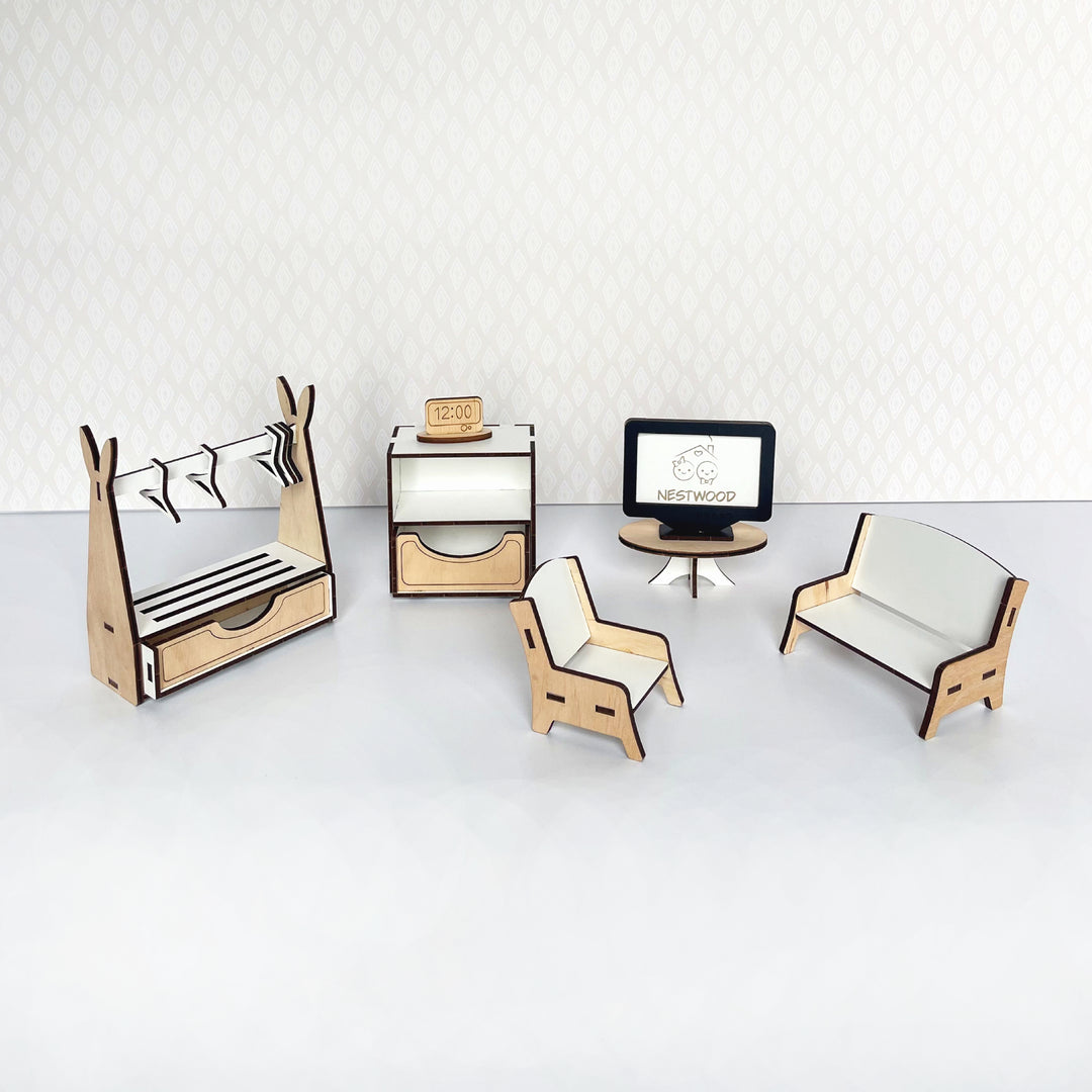 Wohnzimmermöbel-Set aus Holz im Maßstab 1:12 NestWood Eco