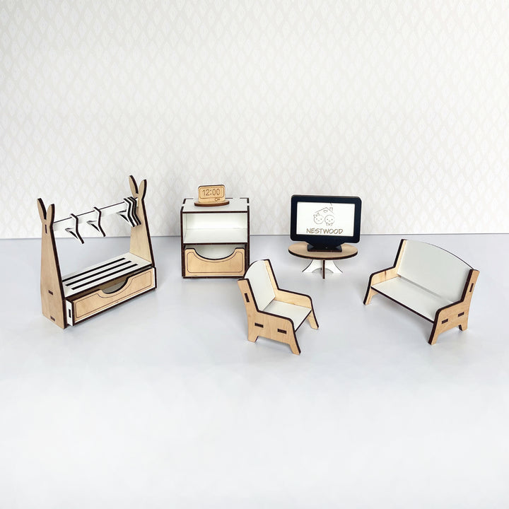 Wohnzimmermöbel-Set aus Holz im Maßstab 1:12 NestWood Eco