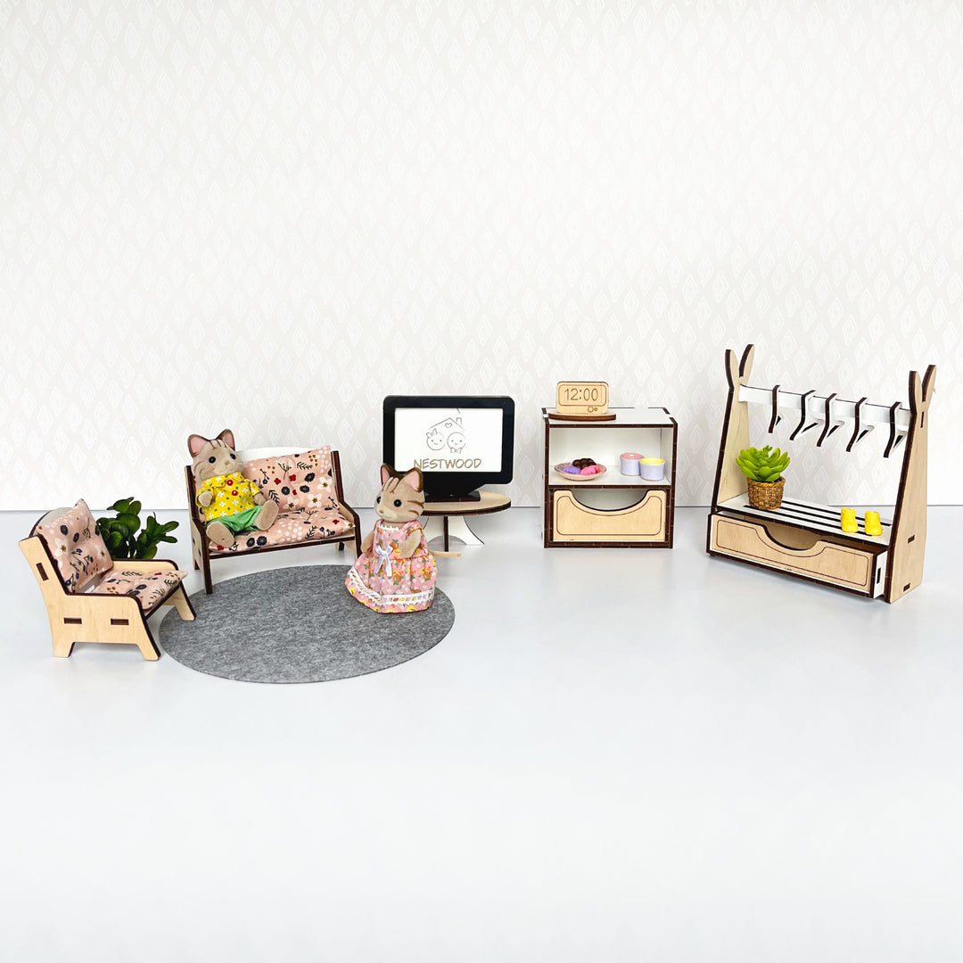 Wohnzimmermöbel-Set aus Holz im Maßstab 1:12 NestWood Eco