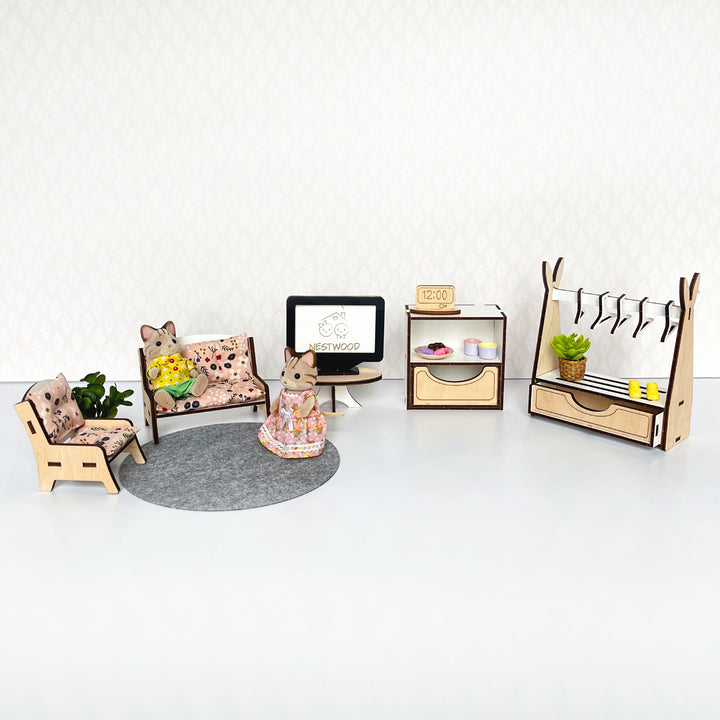 Wohnzimmermöbel-Set aus Holz im Maßstab 1:12 NestWood Eco