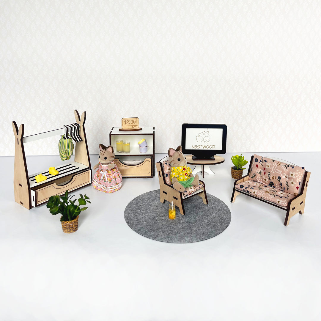 Wohnzimmermöbel-Set aus Holz im Maßstab 1:12 NestWood Eco