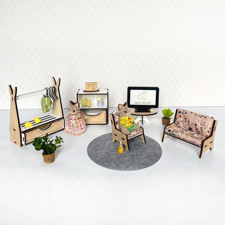 Wohnzimmermöbel-Set aus Holz im Maßstab 1:12 NestWood Eco