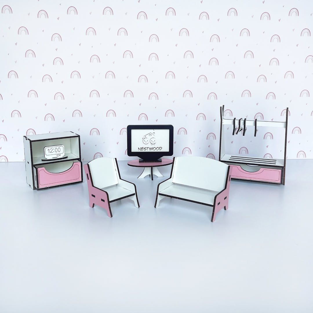 Wohnzimmermöbel-Set aus Holz im Maßstab 1:12 NestWood Pink