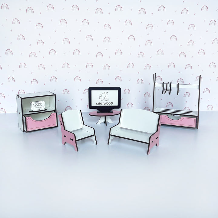 Wohnzimmermöbel-Set aus Holz im Maßstab 1:12 NestWood Pink