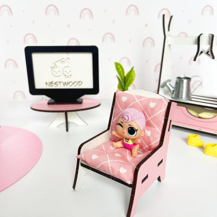 Wohnzimmermöbel-Set aus Holz im Maßstab 1:12 NestWood Pink