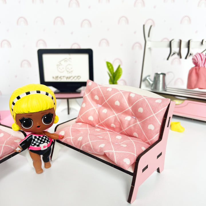 Wohnzimmermöbel-Set aus Holz im Maßstab 1:12 NestWood Pink