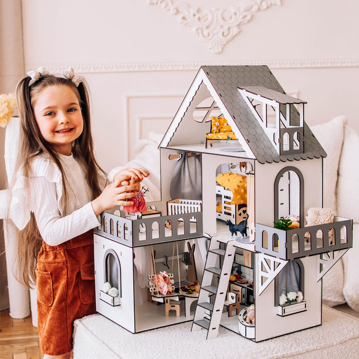 Puppenhaus aus Holz, Mini-Häuschen, Maßstab 1:12, NestWood Eco