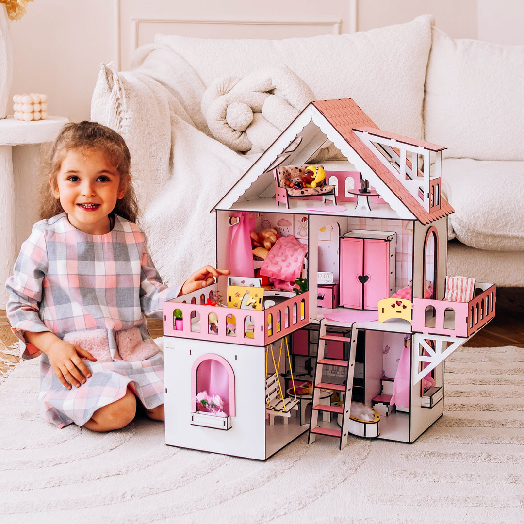 Puppenhaus aus Holz, Mini-Häuschen, Maßstab 1:12, NestWood Pink