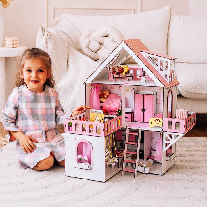 Puppenhaus aus Holz, Mini-Häuschen, Maßstab 1:12, NestWood Pink