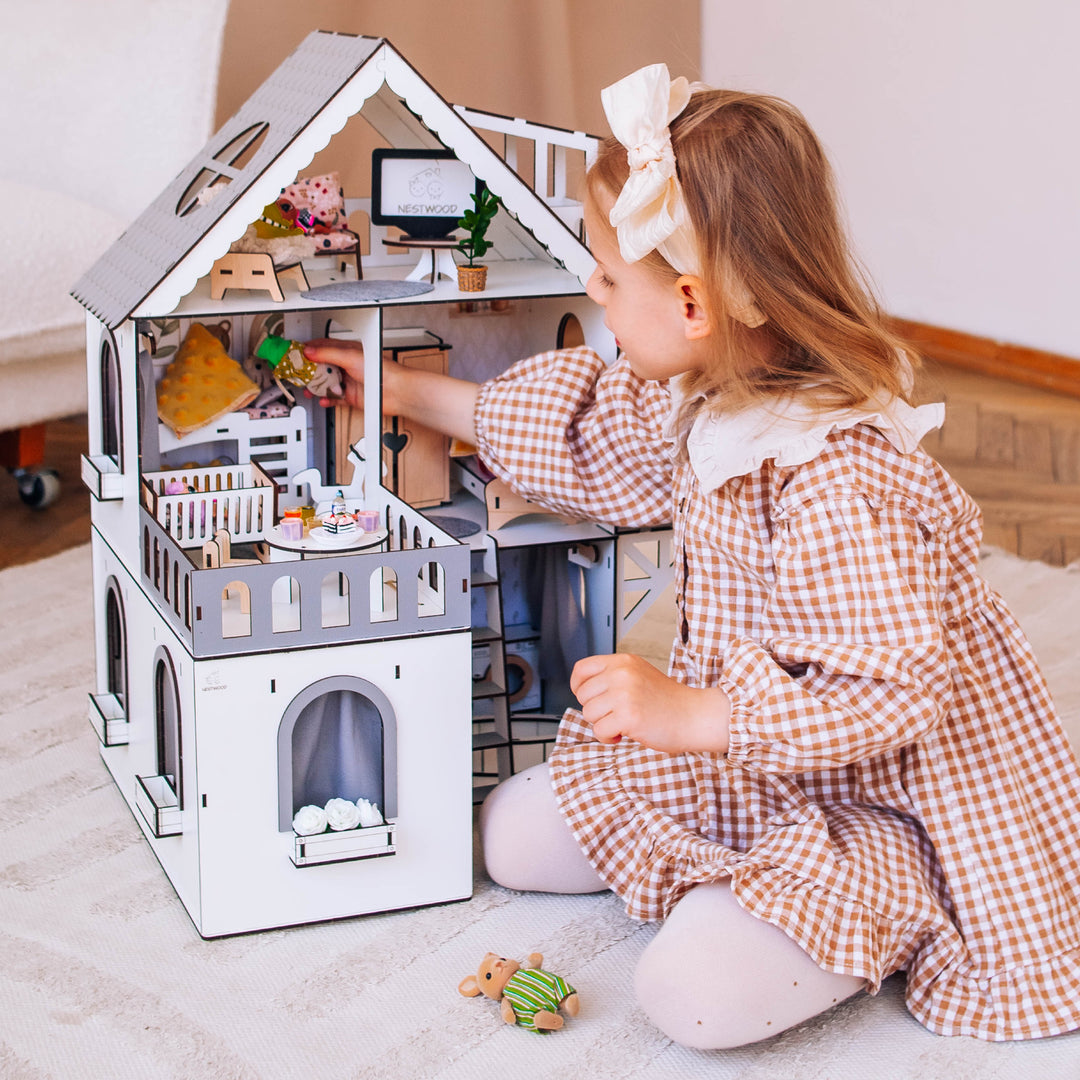Puppenhaus aus Holz, Mini-Häuschen, Maßstab 1:12, NestWood Eco