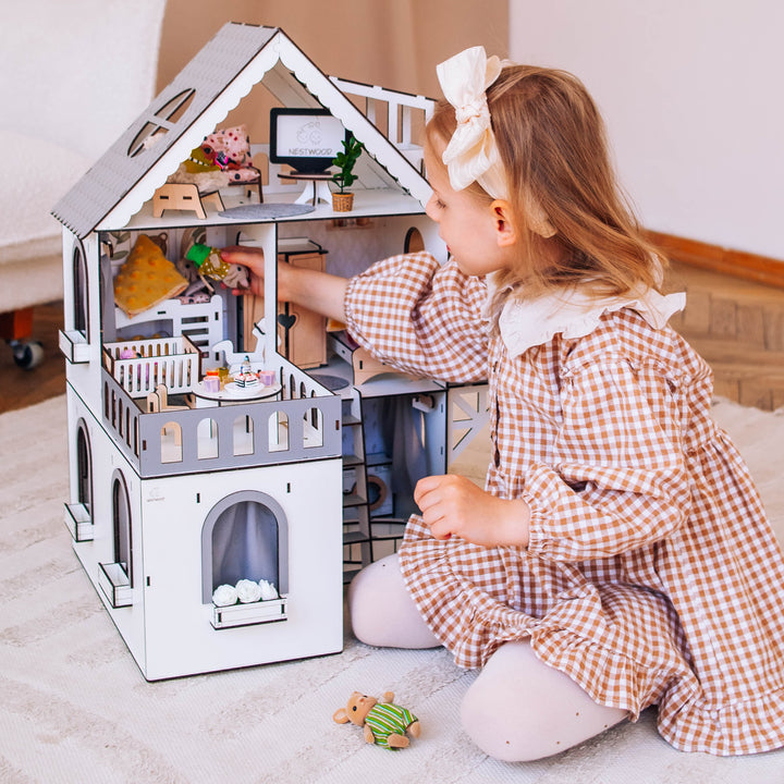 Puppenhaus aus Holz, Mini-Häuschen, Maßstab 1:12, NestWood Eco