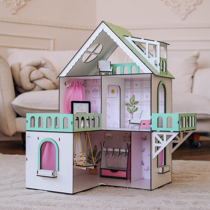 Puppenhaus aus Holz, Mini-Häuschen, Maßstab 1:12, NestWood Mint