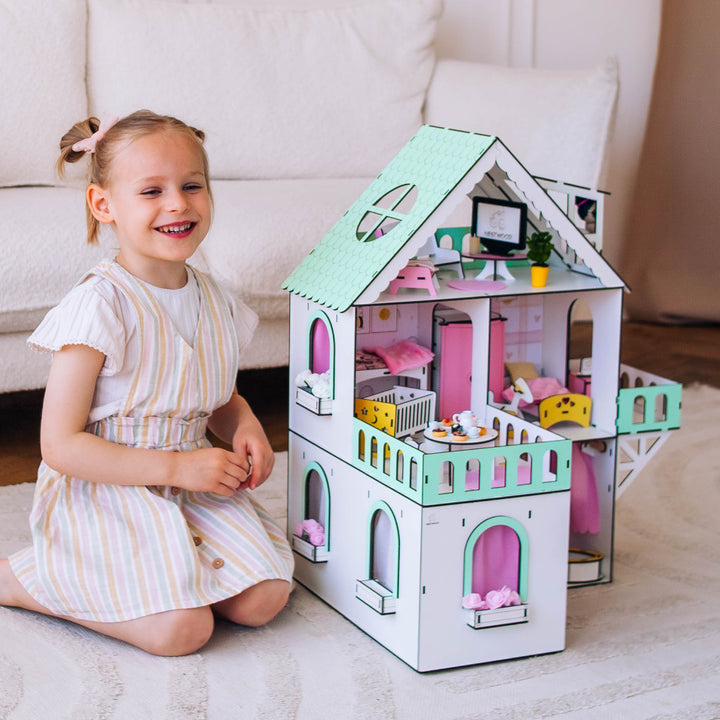 Puppenhaus aus Holz, Mini-Häuschen, Maßstab 1:12, NestWood Mint