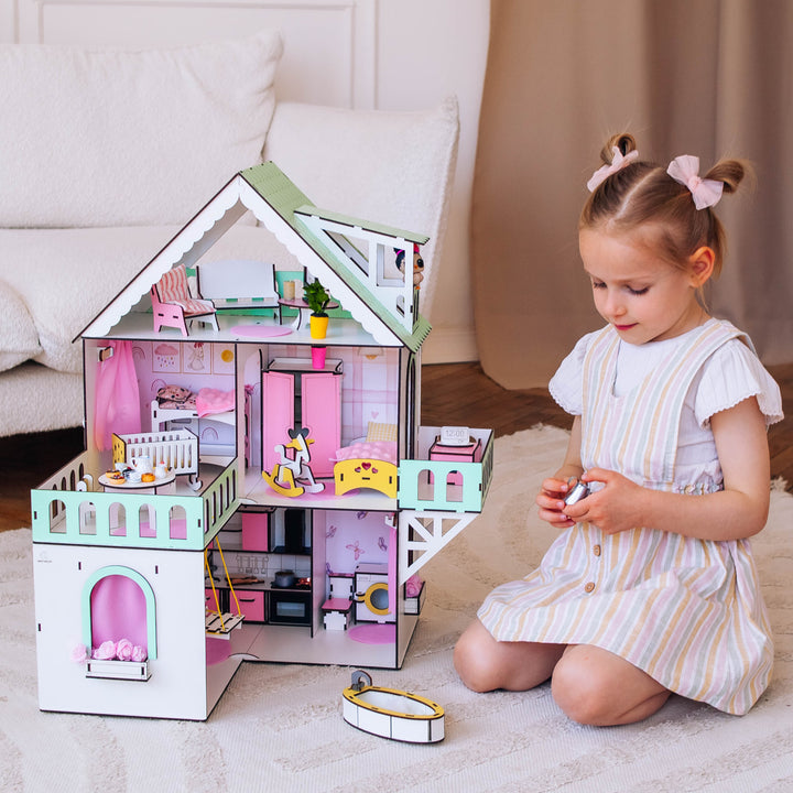 Puppenhaus aus Holz, Mini-Häuschen, Maßstab 1:12, NestWood Mint