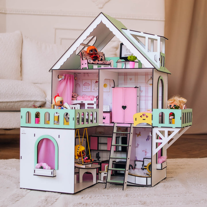 Puppenhaus aus Holz, Mini-Häuschen, Maßstab 1:12, NestWood Mint