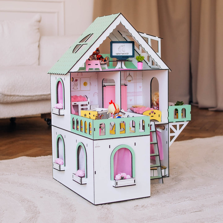 Puppenhaus aus Holz, Mini-Häuschen, Maßstab 1:12, NestWood Mint