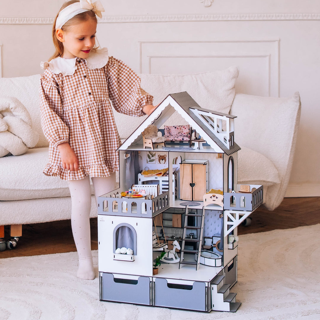 Puppenhaus aus Holz, Mini-Häuschen mit Organizer, Maßstab 1:12, NestWood Eco