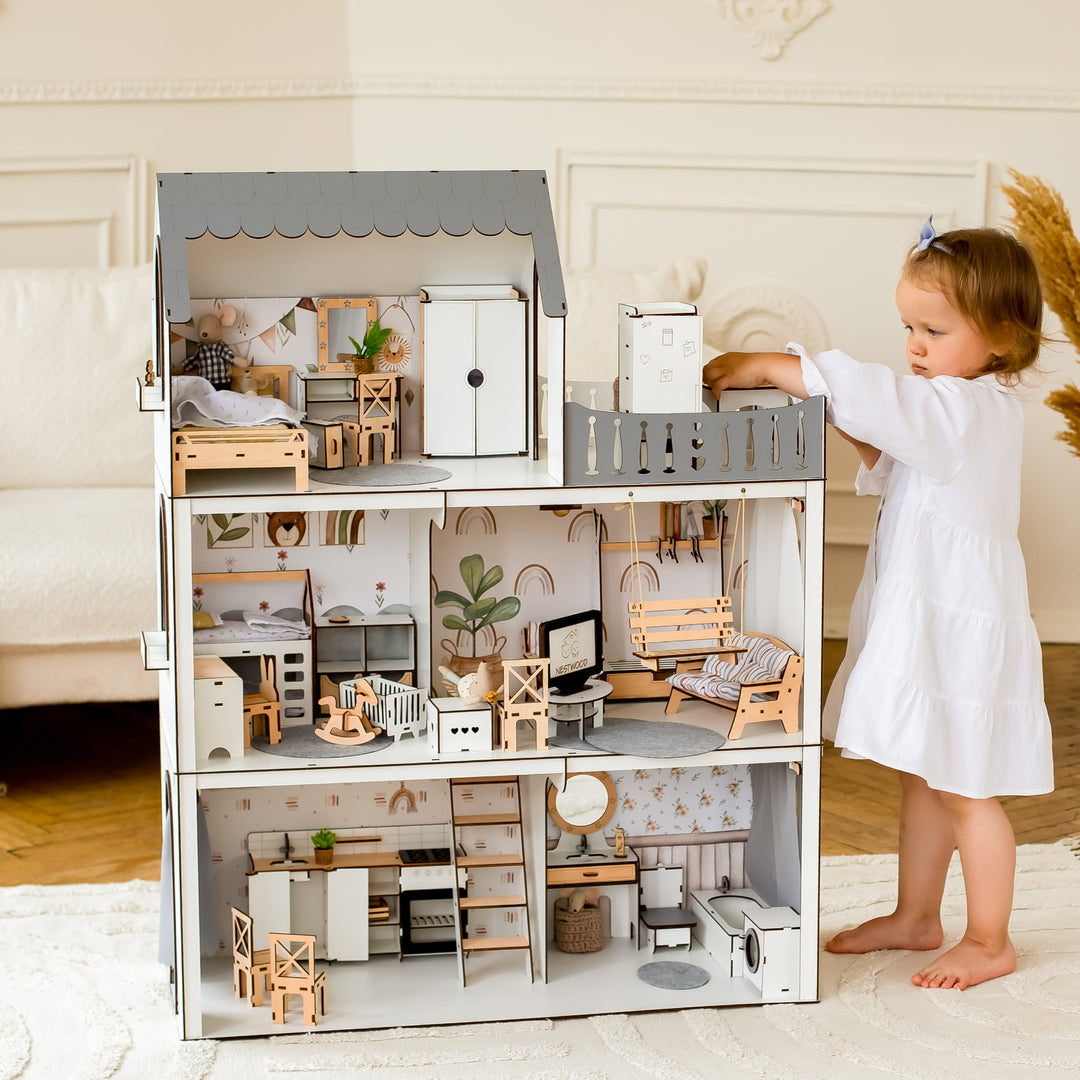 Puppenhaus aus Holz Lux Light Maßstab 1:6 NestWood Eco