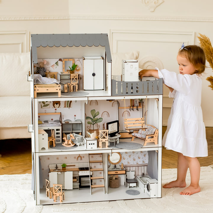 Puppenhaus aus Holz Lux Light Maßstab 1:6 NestWood Eco