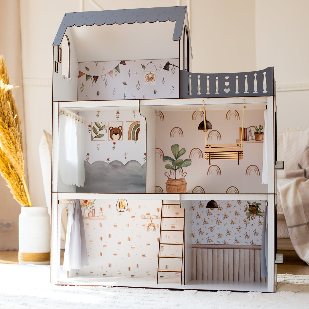 Puppenhaus aus Holz Lux Light Maßstab 1:6 NestWood Eco