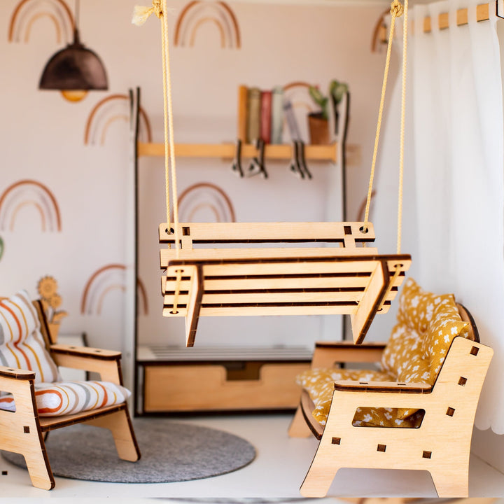 Puppenmöbel aus Holz Wohnzimmer Maßstab 1:6 NestWood Eco