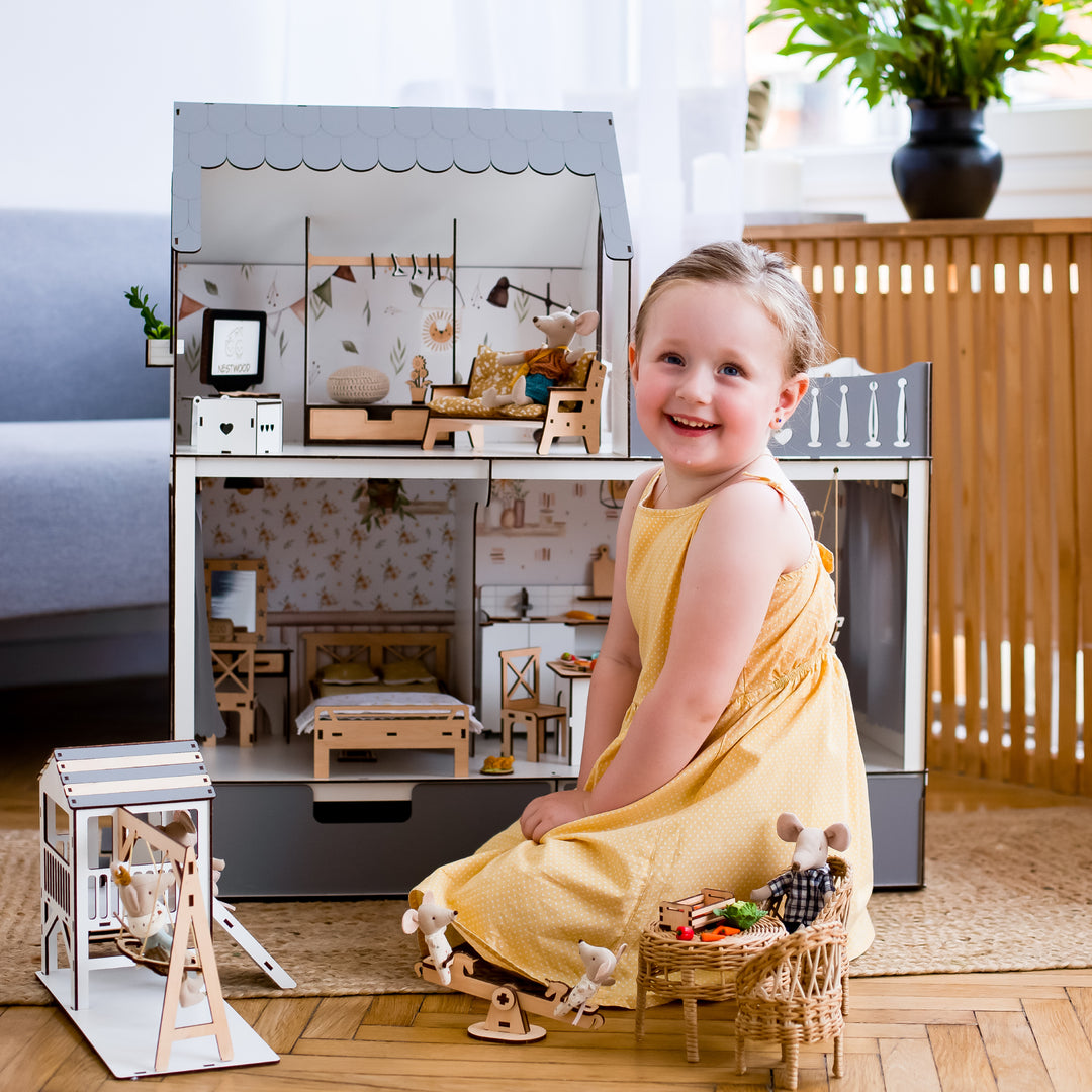 Puppenhaus Dream aus Holz mit Organizer im Maßstab 1:6 NestWood Eco