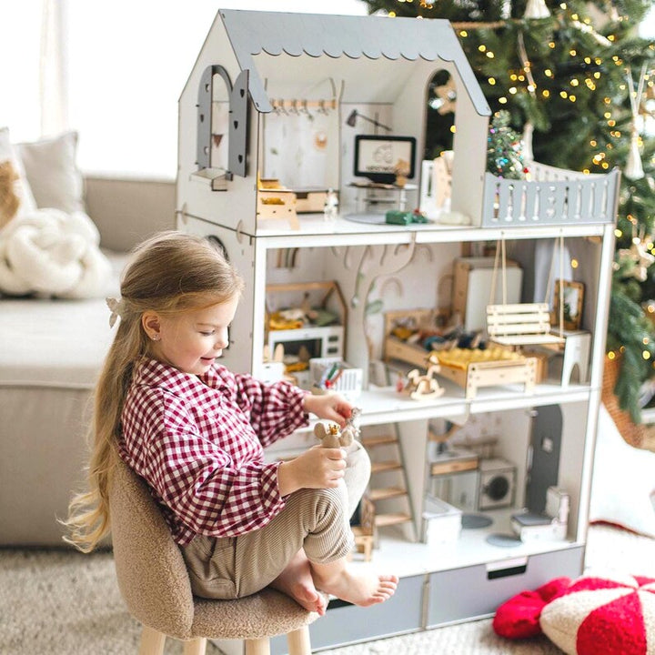 Holzpuppenhaus Lux mit Organizer Maßstab 1:6 NestWood Eco