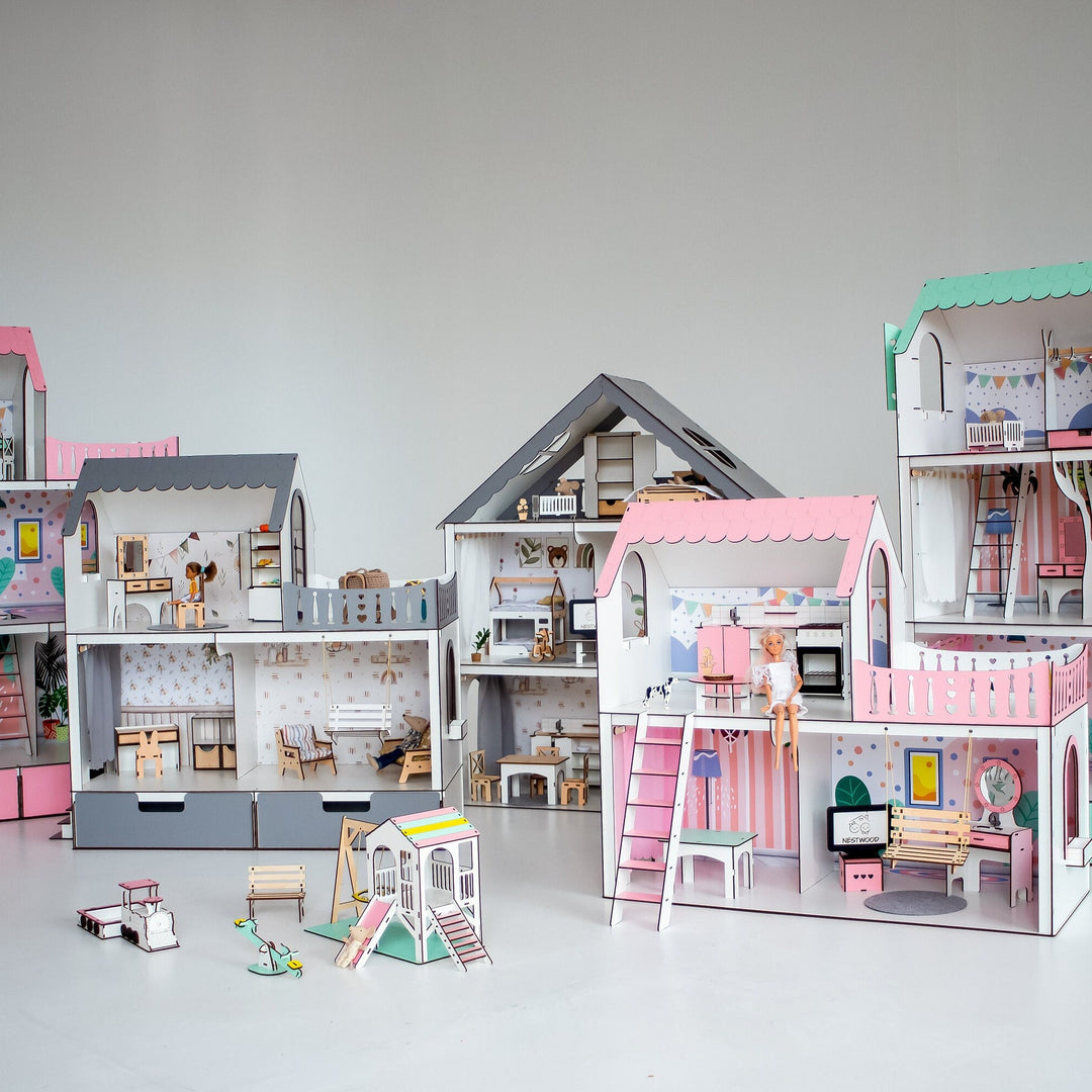 Puppenhaus Dream aus Holz mit Organizer im Maßstab 1:6 NestWood Eco