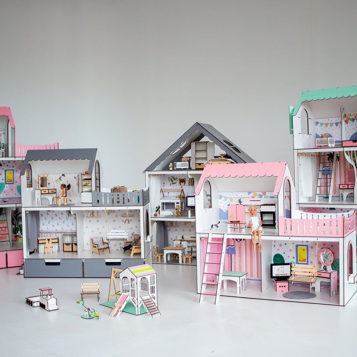 Puppenhaus Dream aus Holz mit Organizer im Maßstab 1:6 NestWood Eco