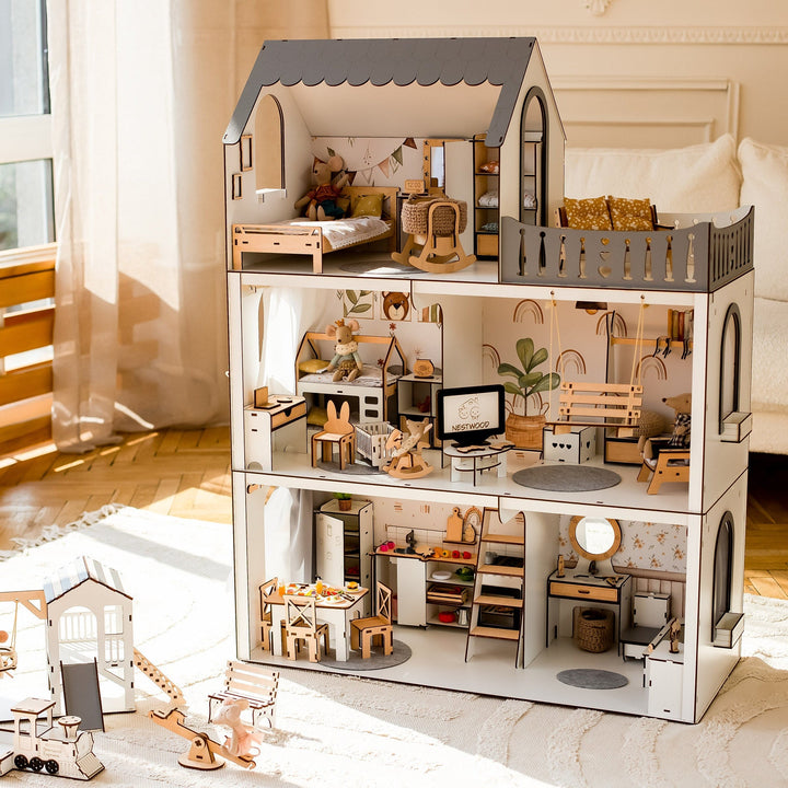 Puppenhaus aus Holz Lux Light Maßstab 1:6 NestWood Eco