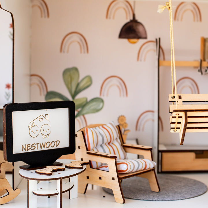 Puppenhaus Dream aus Holz mit Organizer im Maßstab 1:6 NestWood Eco