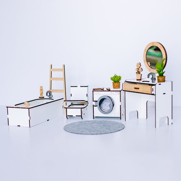 Puppenmöbel aus Holz Badezimmer Maßstab 1:6 NestWood Eco