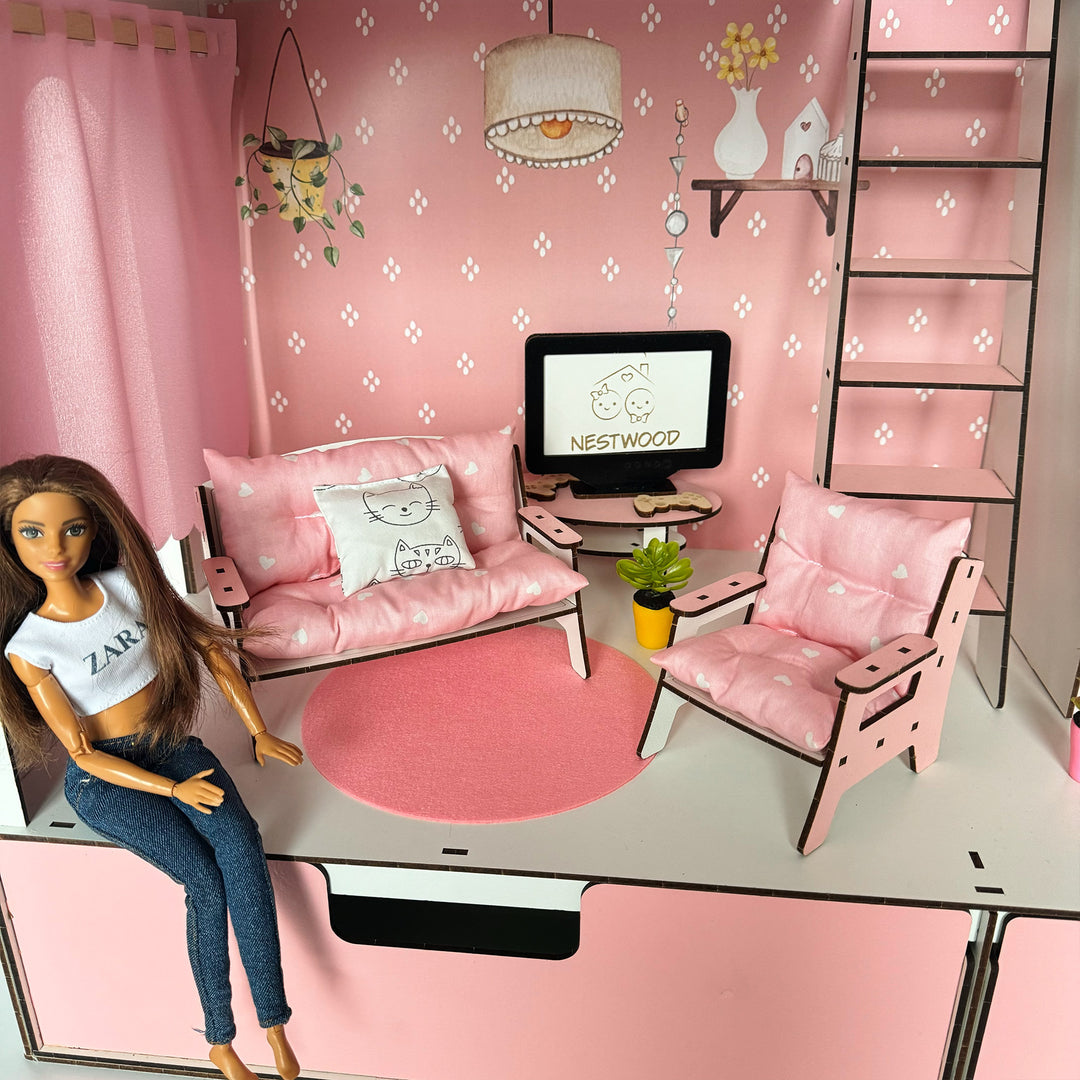 Bettwäsche-Set Wohnzimmer 5-teilig NestWood Pink 1:6