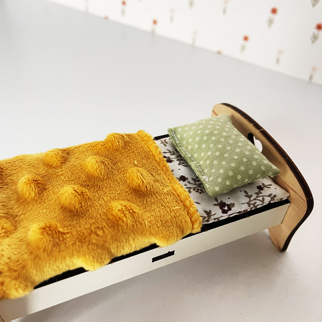 Puppenbettwäscheset Kinder Öko Gelb Plüsch 8-tlg NestWood 1:12