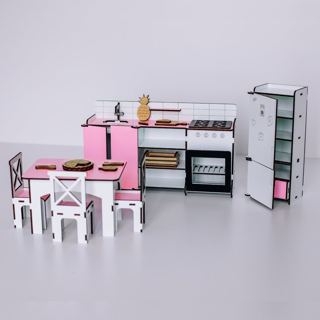 Puppenmöbel aus Holz Küche im Maßstab 1:6 NestWood Pink