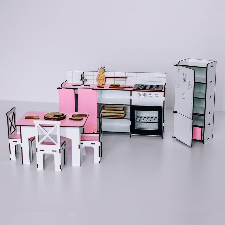 Puppenmöbel aus Holz Küche im Maßstab 1:6 NestWood Pink
