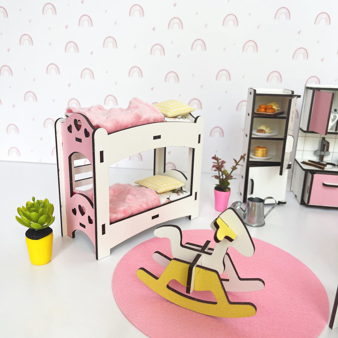 Puppenhaus aus Holz, Mini-Häuschen, Maßstab 1:12, NestWood Pink