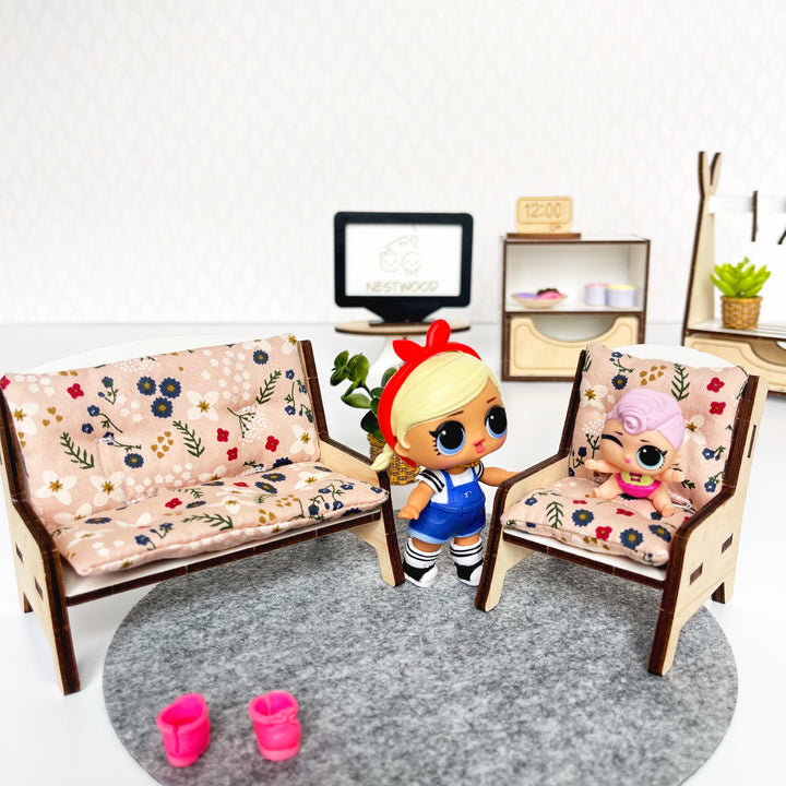 Bettwäsche-Set Wohnzimmer 4-teilig NestWood Eco 1:12