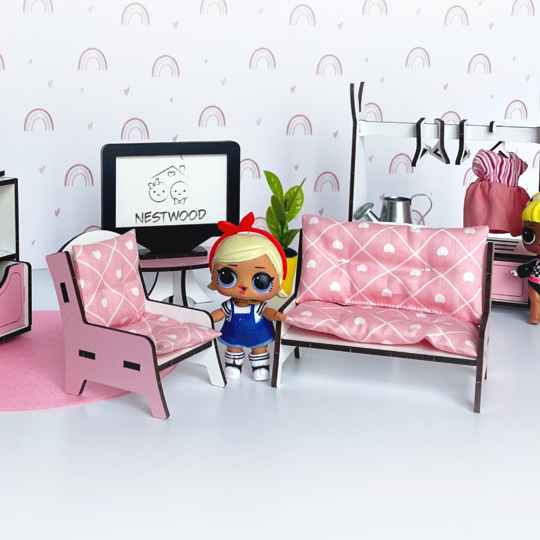 Bettwäsche-Set Wohnzimmer 4-teilig NestWood Pink 1:12