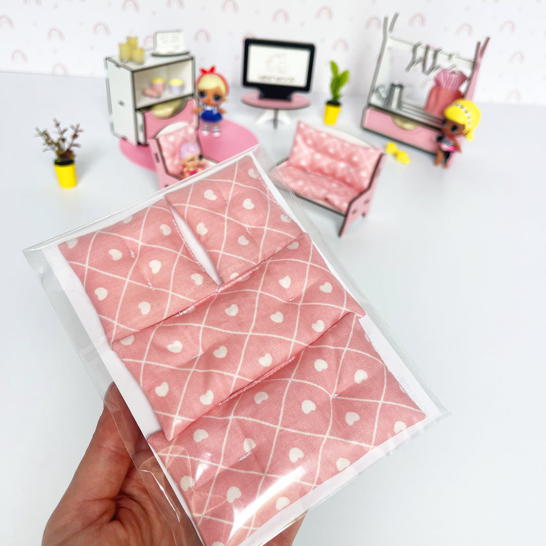 Bettwäsche-Set Wohnzimmer 4-teilig NestWood Pink 1:12