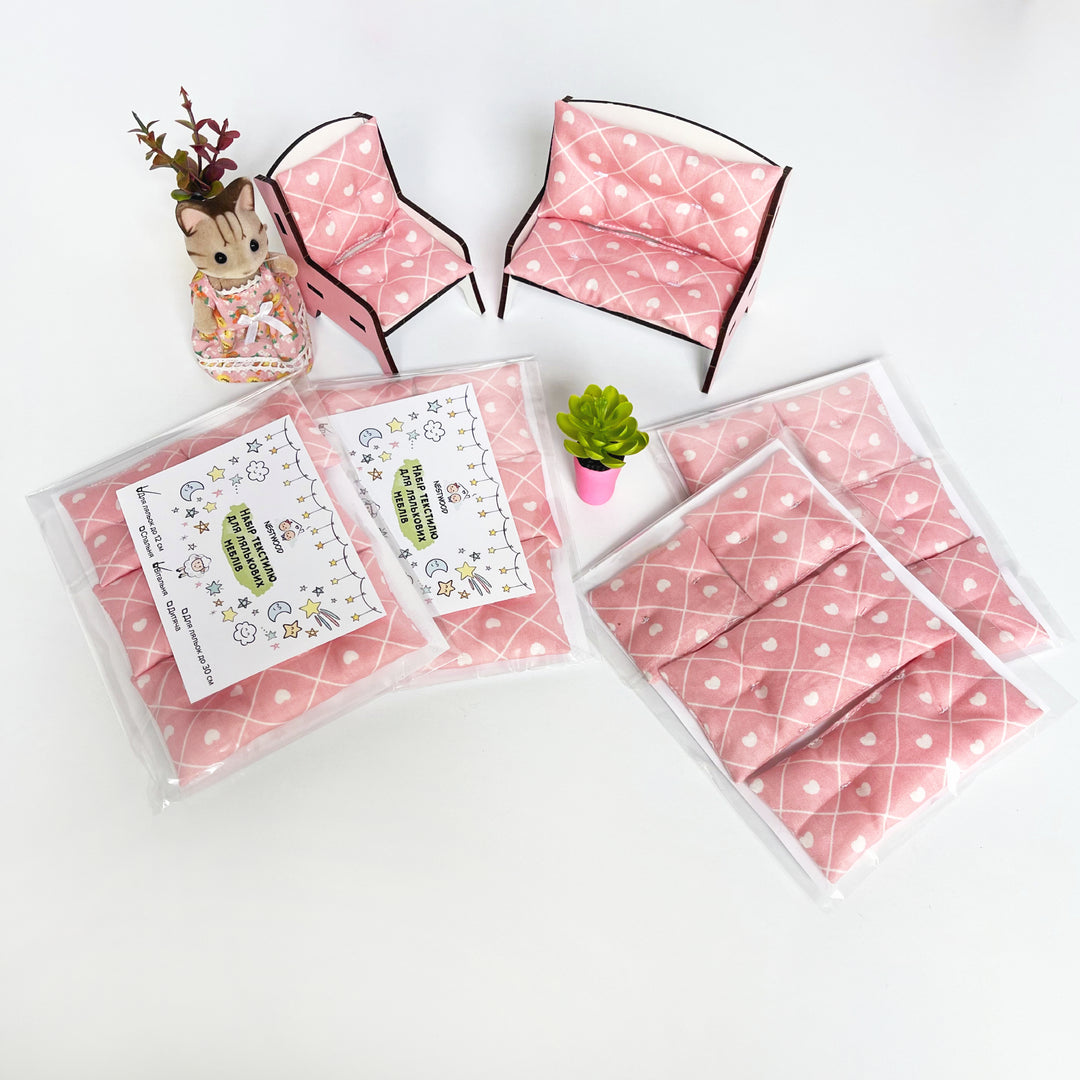 Bettwäsche-Set Wohnzimmer 4-teilig NestWood Pink 1:12