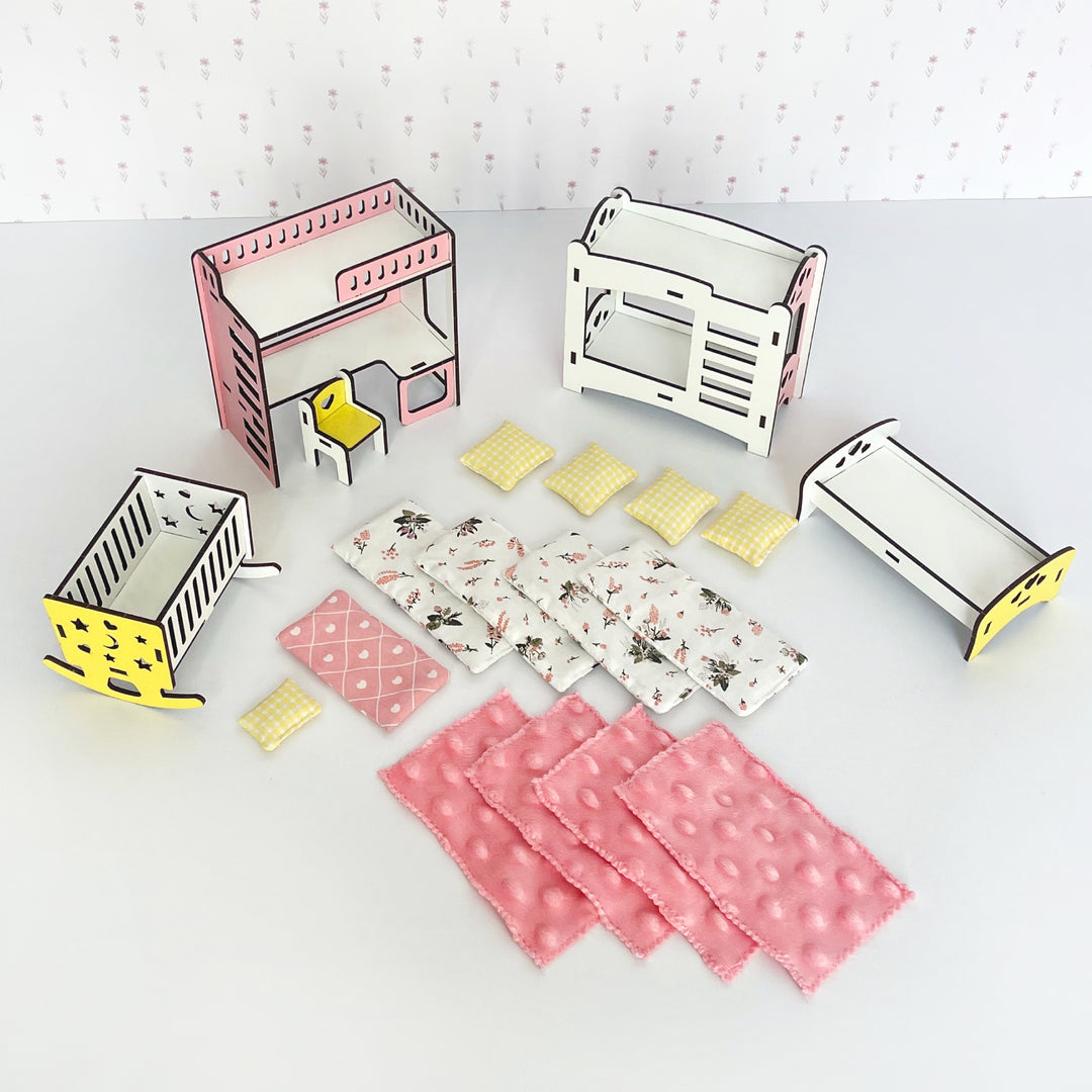 Bettwäsche-Set Kinderzimmer 14-teilig NestWood Pink 1:12