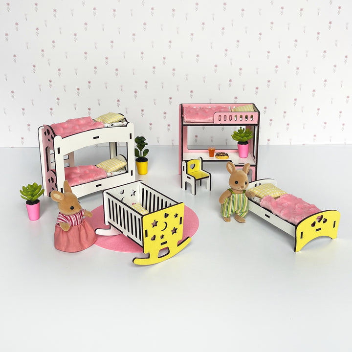 Bettwäsche-Set Kinderzimmer 14-teilig NestWood Pink 1:12