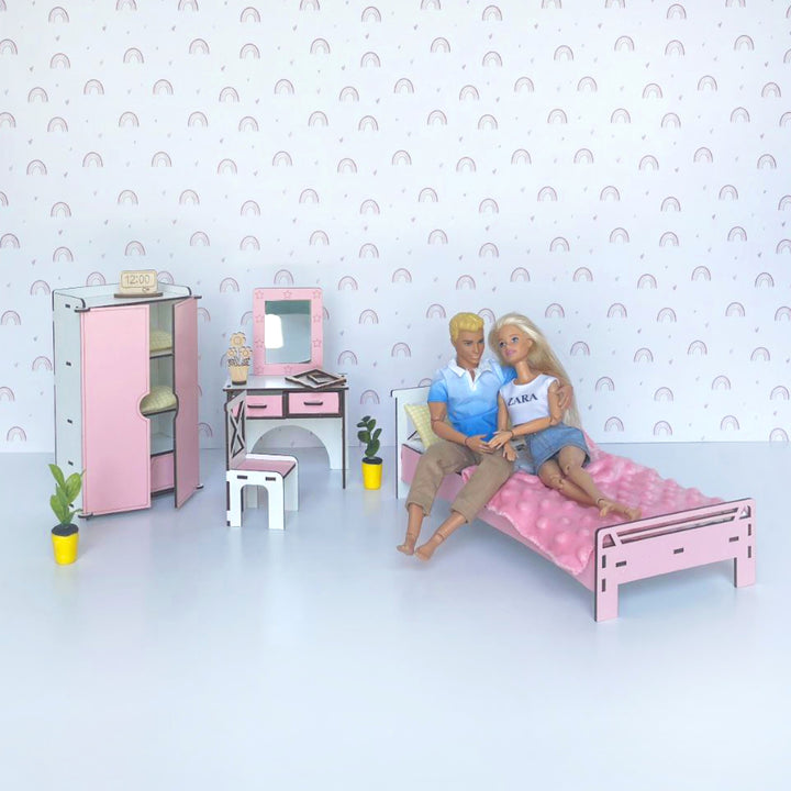 Puppenmöbel aus Holz Schlafzimmer Maßstab 1:6 NestWood Pink