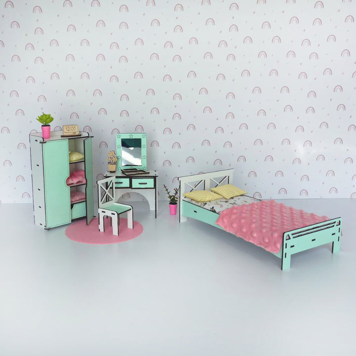 Puppenmöbel aus Holz Schlafzimmer Maßstab 1:6 NestWood Mint